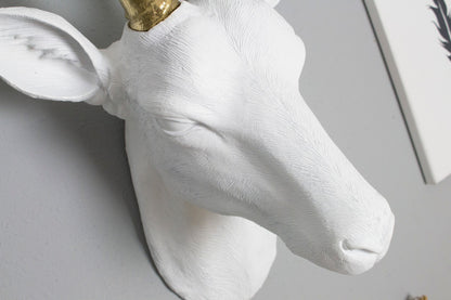 Faux Antelope Head Wall Mount // White and Gold