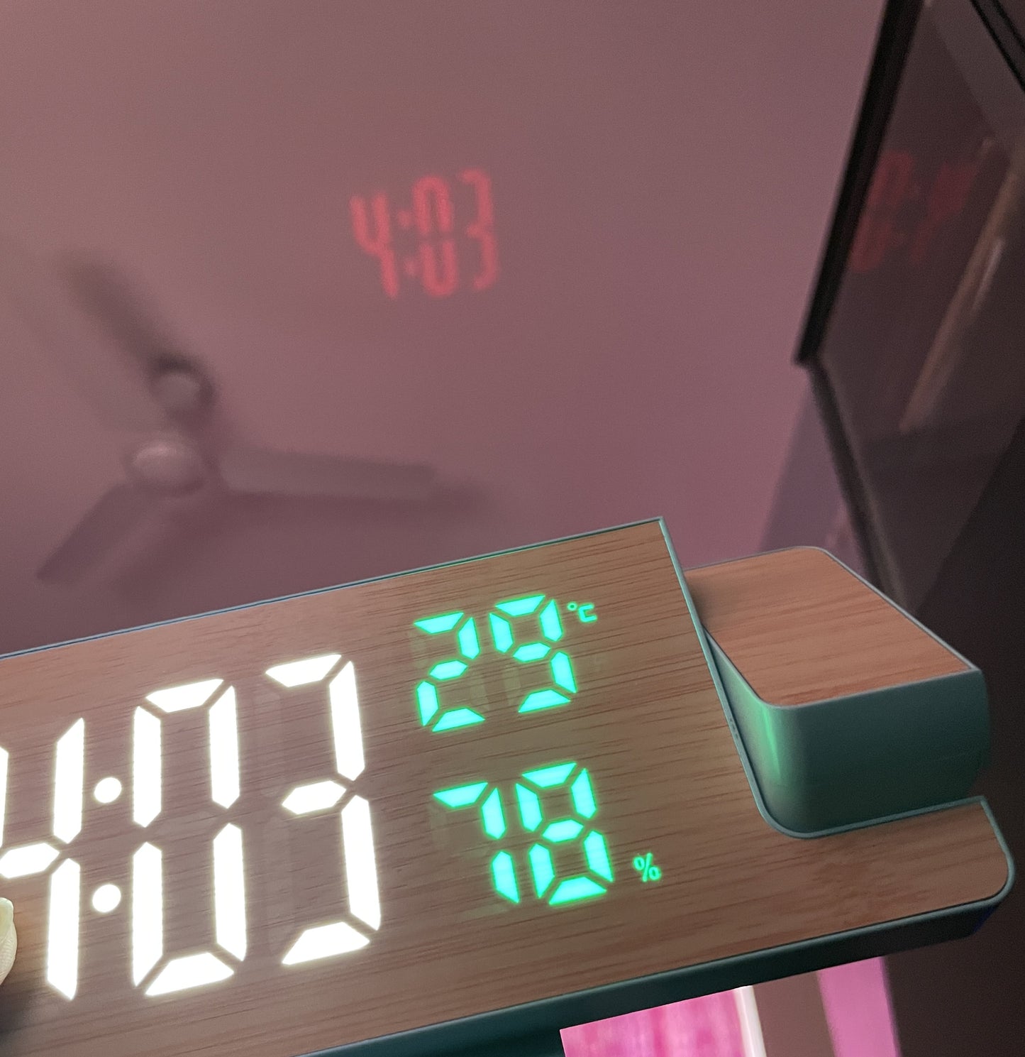 LED Bamboo Projection Alarm Clock