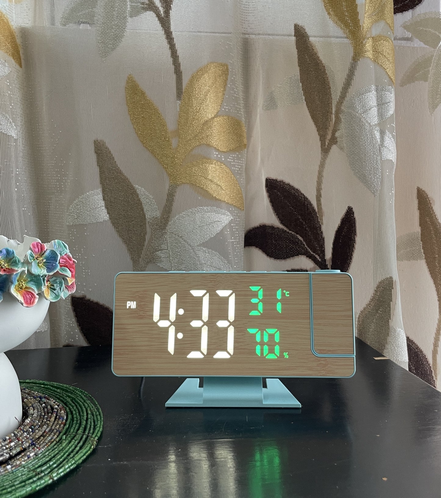 LED Bamboo Projection Alarm Clock