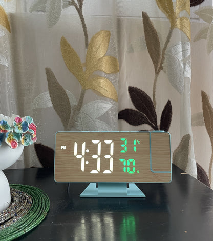 LED Bamboo Projection Alarm Clock