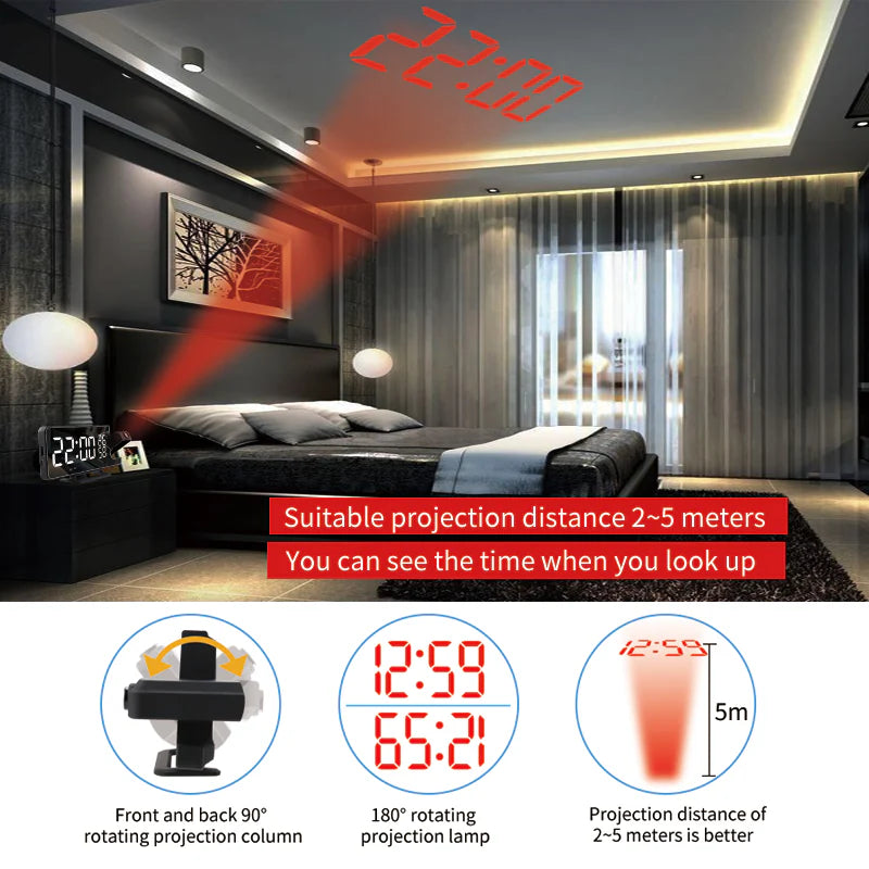 LED Bamboo Projection Alarm Clock