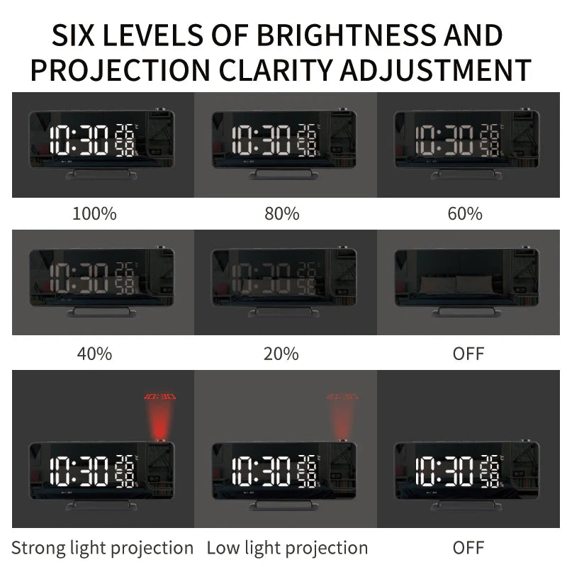 LED Bamboo Projection Alarm Clock