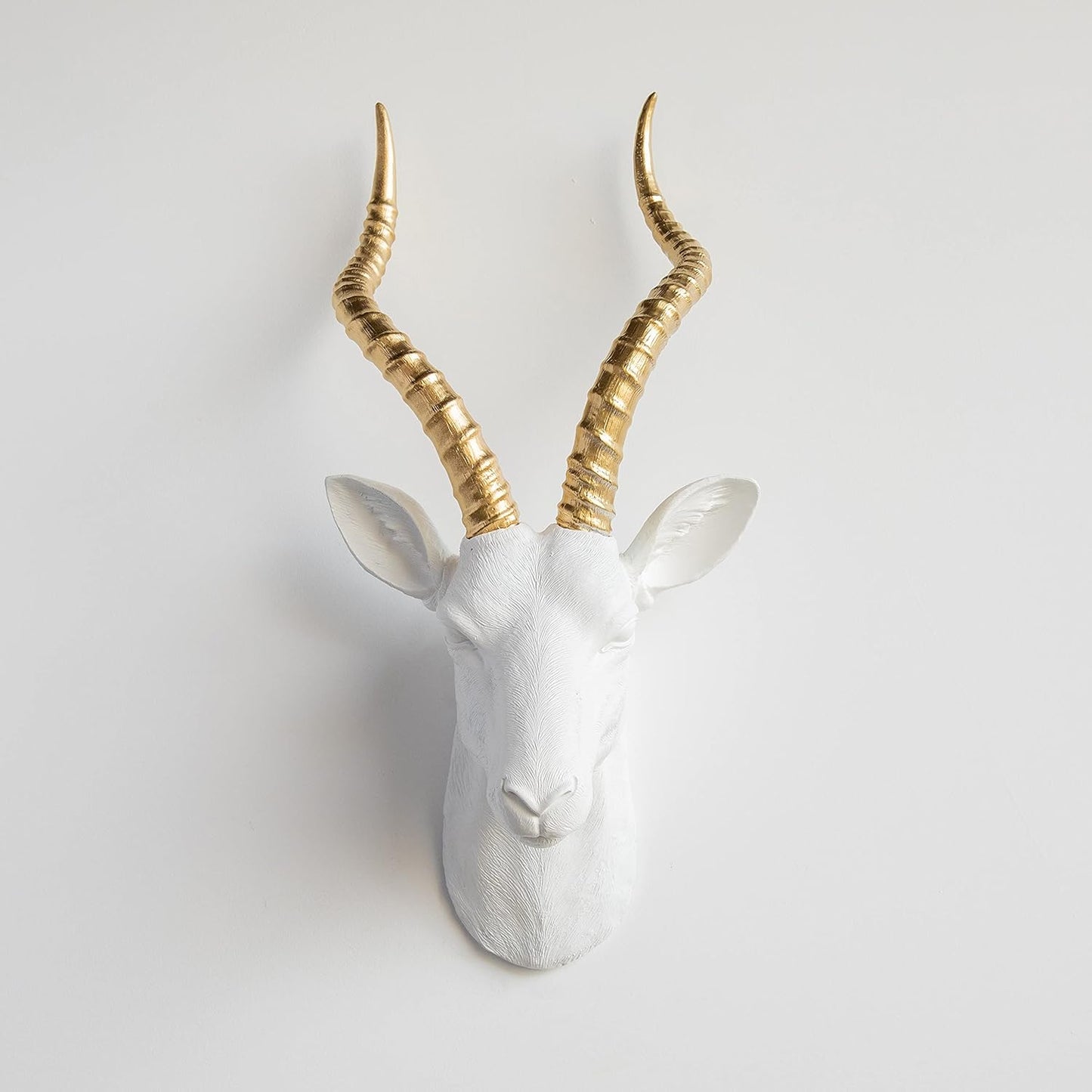 Faux Antelope Head Wall Mount // White and Gold