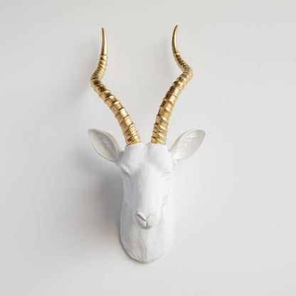 Faux Antelope Head Wall Mount // White and Gold