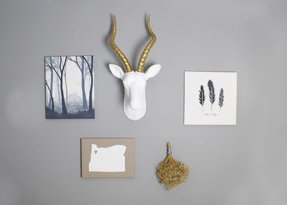 Faux Antelope Head Wall Mount // White and Gold